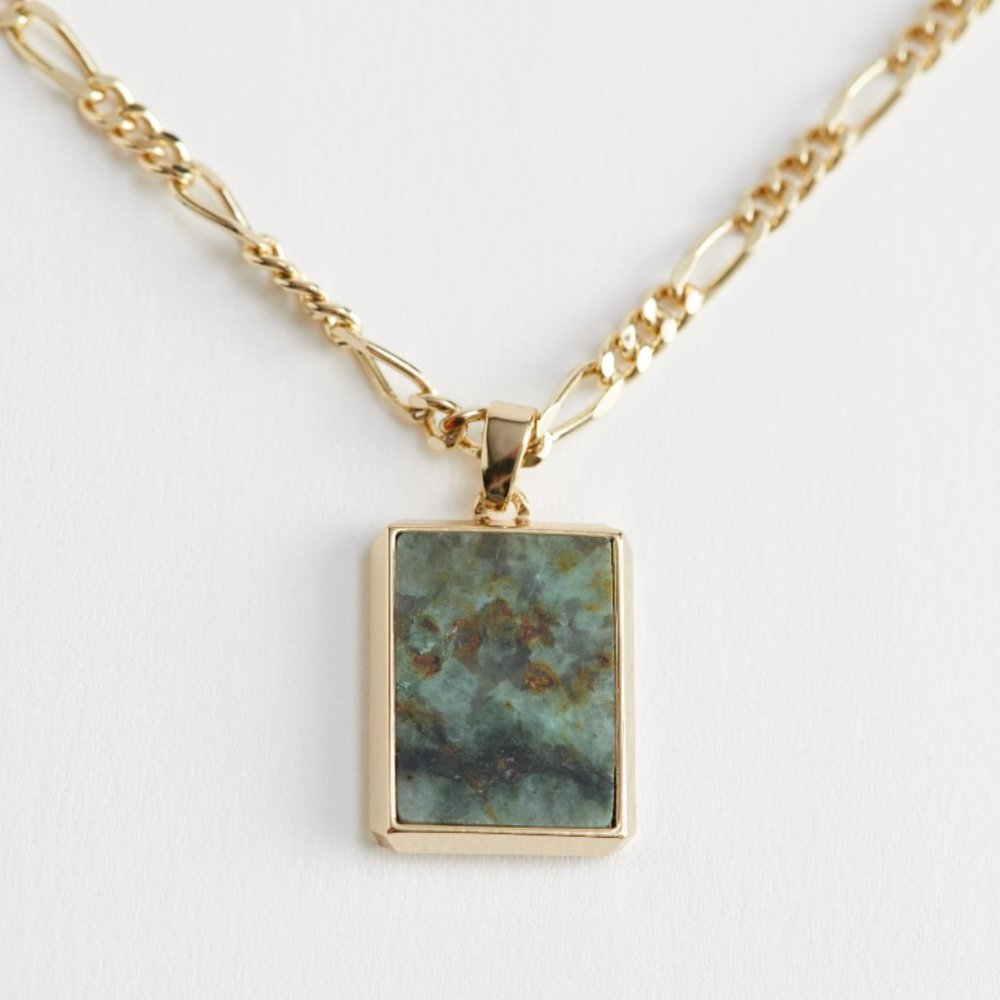& Other Stories Gold Pendant Necklace with Green-Blue Stone